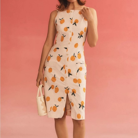 Anthropologie Maeve Dylan Mierzwinski Colette Midi Dress Sz S Cream Orange - Picture 1 of 5